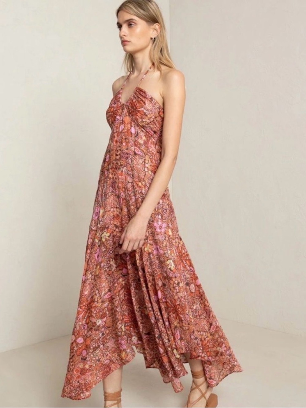 A.L.C. Halter Maxi Dress in Rust Floral - Picture 2 of 6